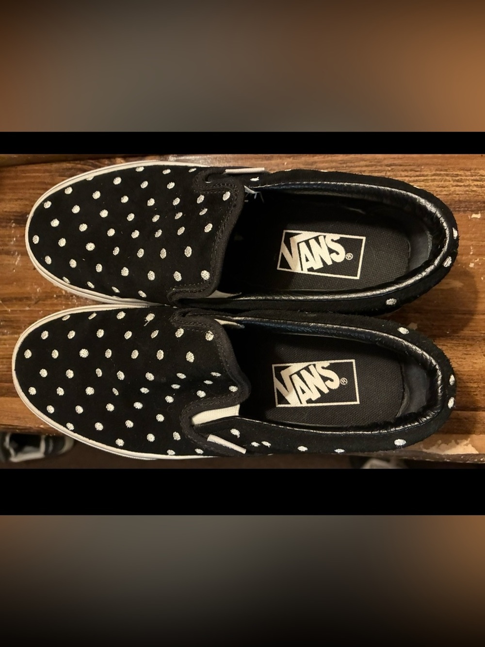 Vans Classic Slip-On Platform Suede Polka Dot Black White Womens 6/Mens 4.5